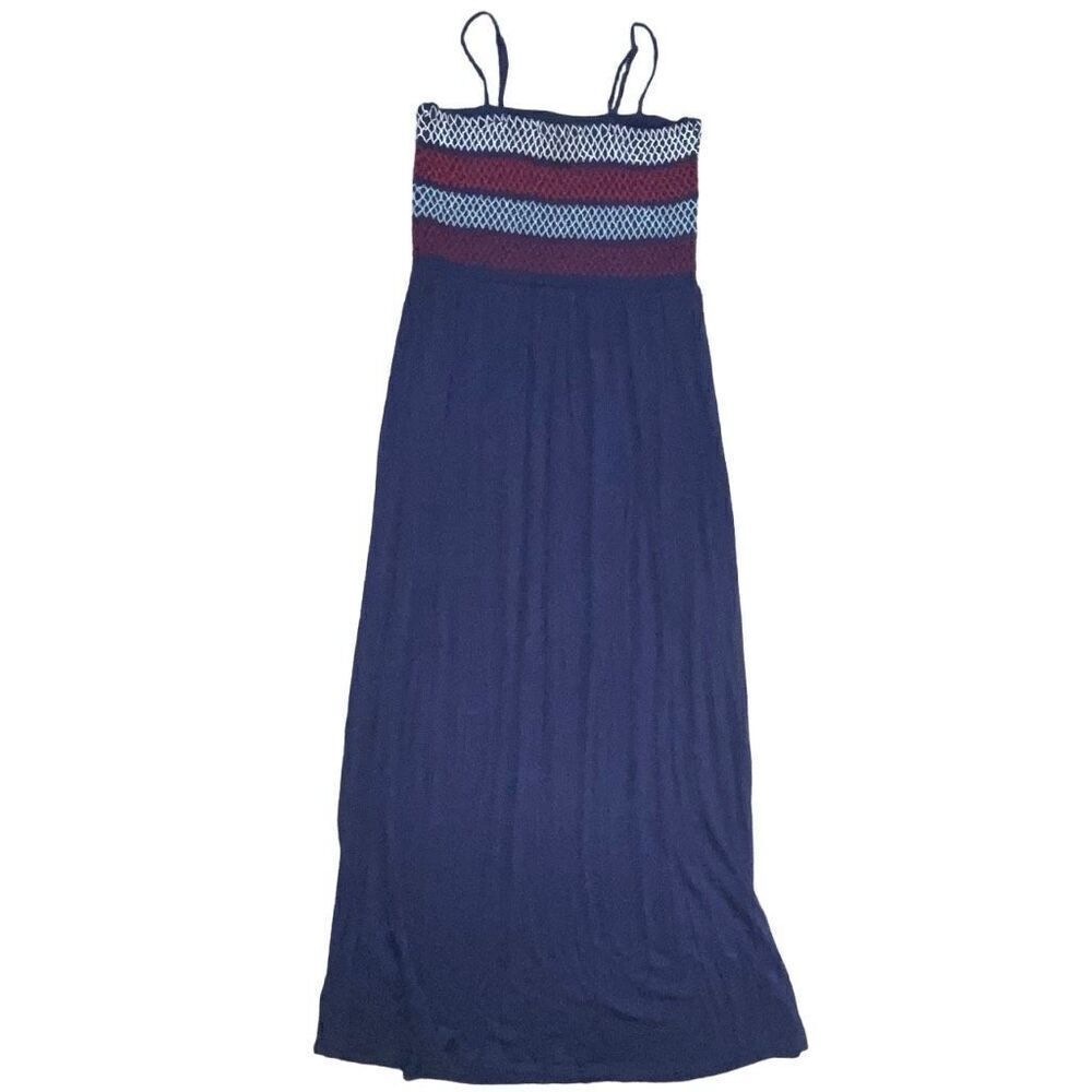 Knox Rose Womens Size Large Maxi Dress Red White Blue Casual Square Neck Strappy